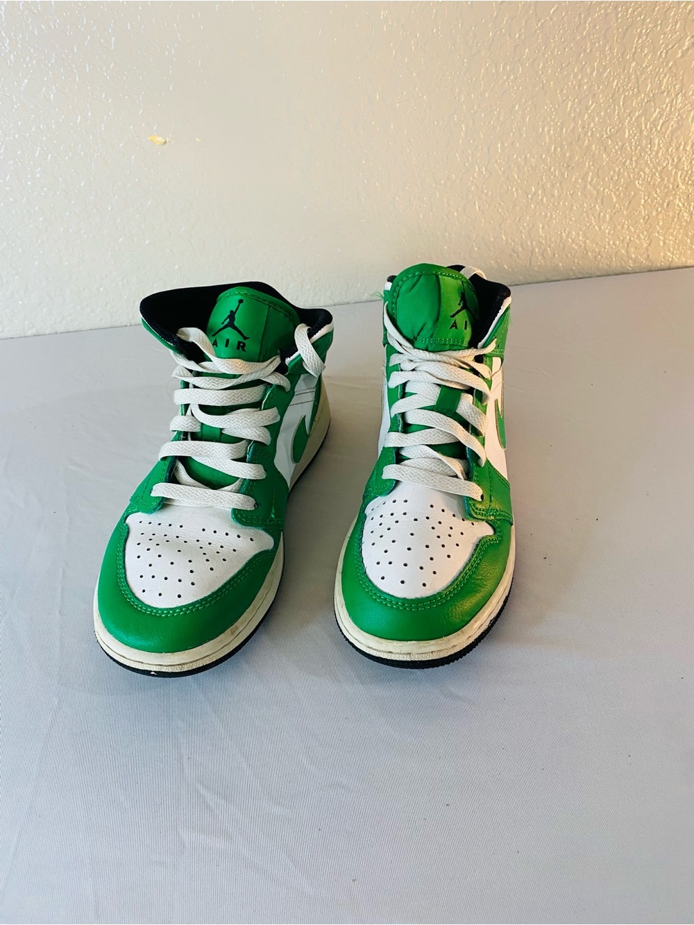 Nike Air Jordan 1 Mid Green and White Sneakers